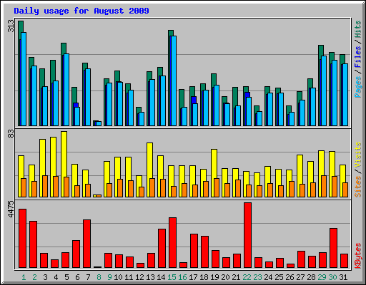 Daily usage for August 2009